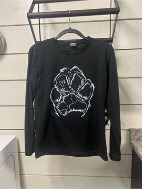 Black Long-Sleeve Paw Print Tee for Women